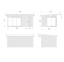 Technische Zeichnung eines Gartenhauses mit Maßen