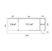 Grundriss eines Gartenhauses mit Maßangaben