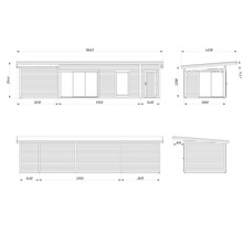 Zeichnung eines Gartenhauses mit Maßen