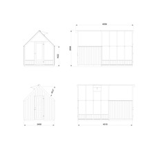 Technische Zeichnung eines Gartenhauses mit Maßangaben