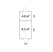 Grundriss mit den Maßen 240, 187 und 363 sowie den Flächen 4,0 Quadratmeter und 8,2 Quadratmeter