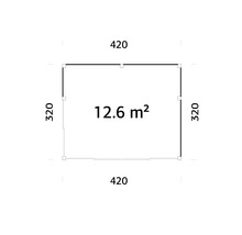 Grundriss mit den Maßen 420 mal 320 und einer Fläche von 12.6 Quadratmeter