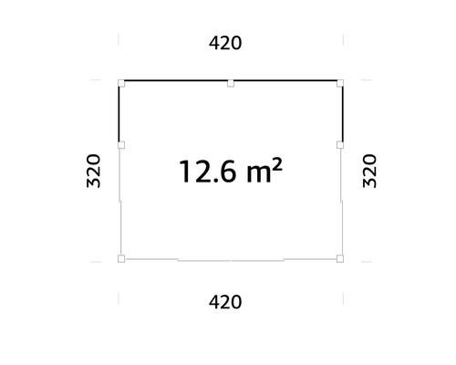 Grundriss mit Maßen 420 x 320 cm und 12,6 Quadratmeter Fläche