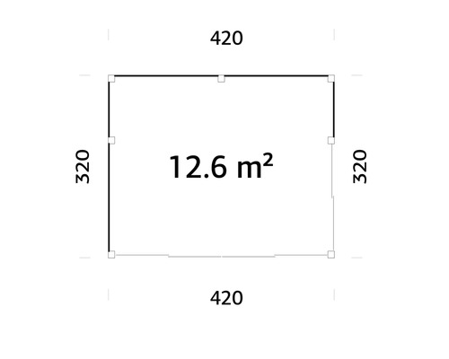 Grundriss mit den Maßen 420 mal 320 und der Angabe 12,6 Quadratmeter