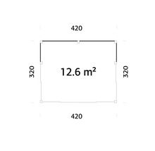 Grundriss mit den Maßen 420 mal 320 und einer Fläche von 12,6 Quadratmetern