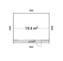 Grundrisszeichnung eines Gartenhauses mit einer Fläche von 19.4 Quadratmetern