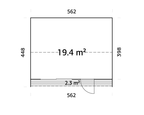 Grundrisszeichnung eines Gartenhauses mit einer Fläche von 19.4 Quadratmetern