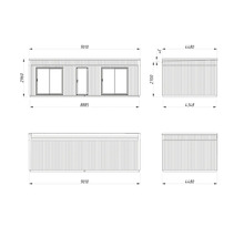 Technische Zeichnung eines Gartenhauses mit Maßangaben