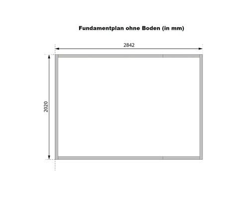 Fundamentplan ohne Boden mit den Maßen 2842 mal 2020 Millimeter