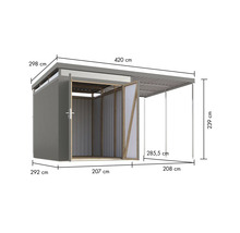 Abbildung eines Geräteschuppens mit Maßen