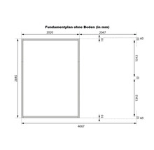 Fundamentplan ohne Boden mit Maßen in Millimeter