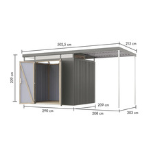 Ansicht eines Gerätehauses mit Abmessungen
