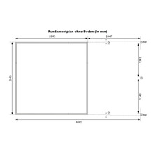 Fundamentplan ohne Boden mit Maßen in Millimeter