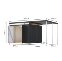 Abbildung eines Gerätehauses mit Maßangaben