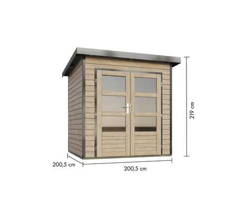 Gartenschuppen aus Holz mit Doppeltür und Abmessungen