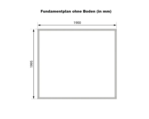 Fundamentplan ohne Boden mit den Maßen 1900 mal 1995 Millimeter