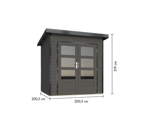 Gartenschrank aus Holz mit Doppeltür und den Maßen 219 x 200,5 x 200,5 cm