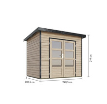 Gartenhaus aus Holz mit Doppeltür und den Maßen 240,5 x 201,5 x 219 cm