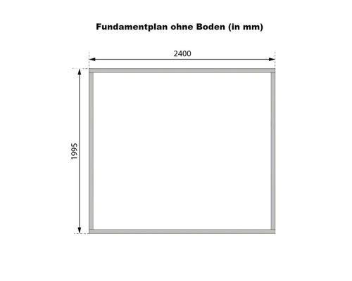 Fundamentplan ohne Boden mit den Maßen 2400 mal 1995 Millimeter