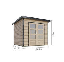 Gartenhaus aus Holz mit Doppeltür und den Maßen 240,5 x 240,5 x 219 cm