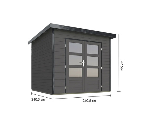 Gartenschuppen mit Doppeltür und den Maßen 240,5 x 240,5 x 219 cm