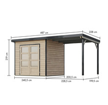 Abmessungen eines Holzgartenhauses mit Anbau