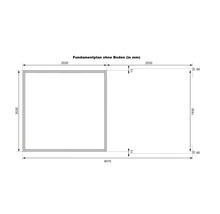 Fundamentplan ohne Boden mit Maßen in Millimeter