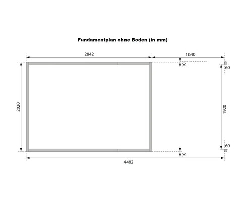 Fundamentplan ohne Boden mit Maßangaben in Millimeter