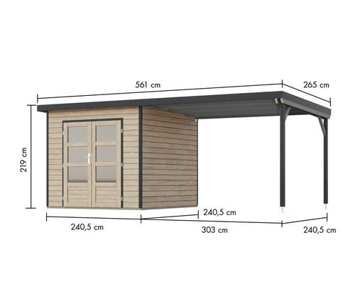Abmessungen eines Gartenhauses mit Unterstand