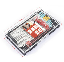 Patfield Werkzeugsatz in transparenter Box mit Abmessungen