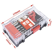 Bohrer Set in transparenter Box mit Größenangaben