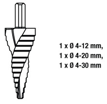 Stufenbohrer Set mit Durchmessern von 4-12 mm, 4-20 mm und 4-30 mm