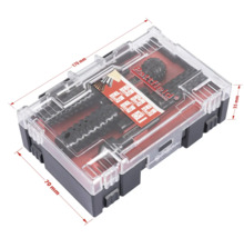 Pattfield Werkzeug Set im transparenten Kasten mit Größenangaben