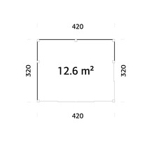 Grundriss mit Abmessungen 420 mal 320 und 12,6 Quadratmeter Fläche