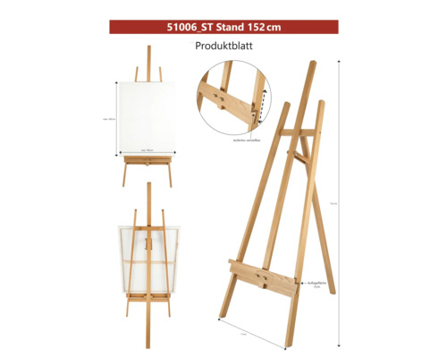 Staffelei aus Holz, 152 cm hoch, stufenlos verstellbar