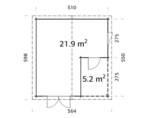 Grundriss eines Gartenhauses mit Flächenangaben