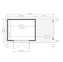 Grundriss mit Maßen in Zentimetern und Flächenangaben in Quadratmetern
