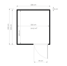 Technische Zeichnung eines Gartenhauses mit Maßangaben