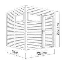 Abbildung eines Gerätehauses mit den Maßen 234 x 226 x 232 cm.