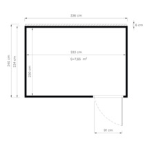 Grundriss mit Abmessungen: 240 Zentimeter hoch, 336 Zentimeter breit, Fläche 7,65 Quadratmeter