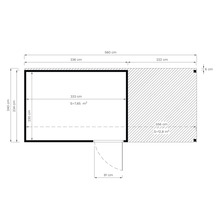 Grundrisszeichnung eines Gartenhauses mit Maßangaben