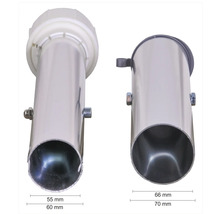 Zwei Siphon Tauchrohre aus Metall mit Größenangaben