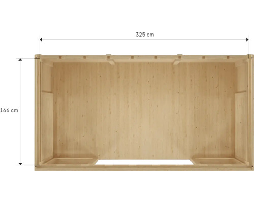 Innenansicht eines Holzhauses mit den Maßen 325 x 166 cm