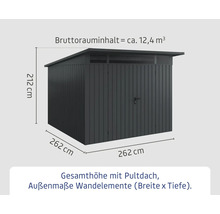 Abmessungen eines Geräteschuppens mit Pultdach