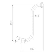 Technische Zeichnung eines gebogenen Rohrs mit Maßangaben