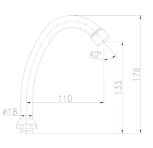 Technische Zeichnung eines Wasserhahn-Auslaufs mit Maßangaben