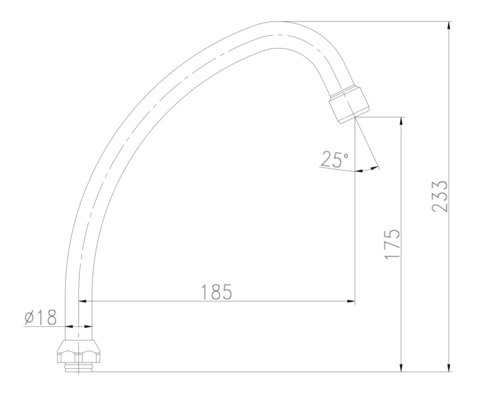 Technische Zeichnung eines Auslaufs mit Abmessungen
