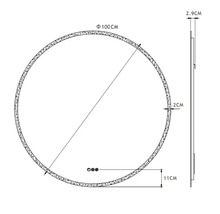 Technische Zeichnung eines runden Spiegels mit einem Durchmesser von 100 Zentimetern und einer Dicke von 2,9 Zentimetern
