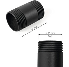 Schwarzes Rohrnippel mit Gewinde, 40 mm Länge und 25 mm Durchmesser
