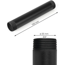 Schwarzes Rohr mit einem Durchmesser von 25 mm und einer Länge von 150 mm